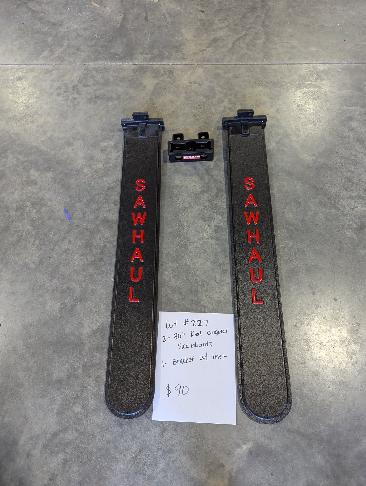 2 RED 36" SCABBARDS AND BASE BRACKET WITH LINER LOT