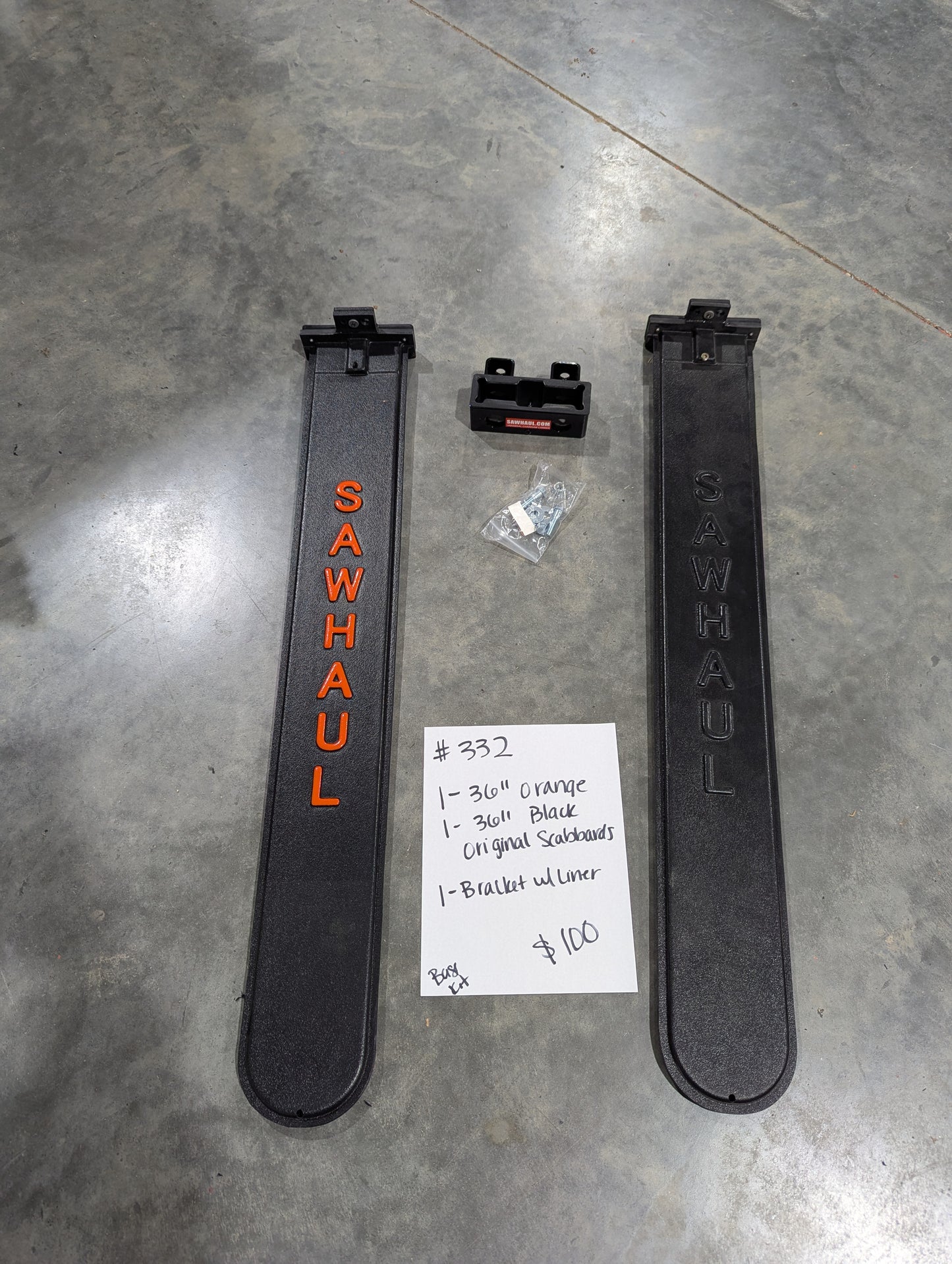 original 36 inch black and orange scabbard and bracket with liner on closeout.