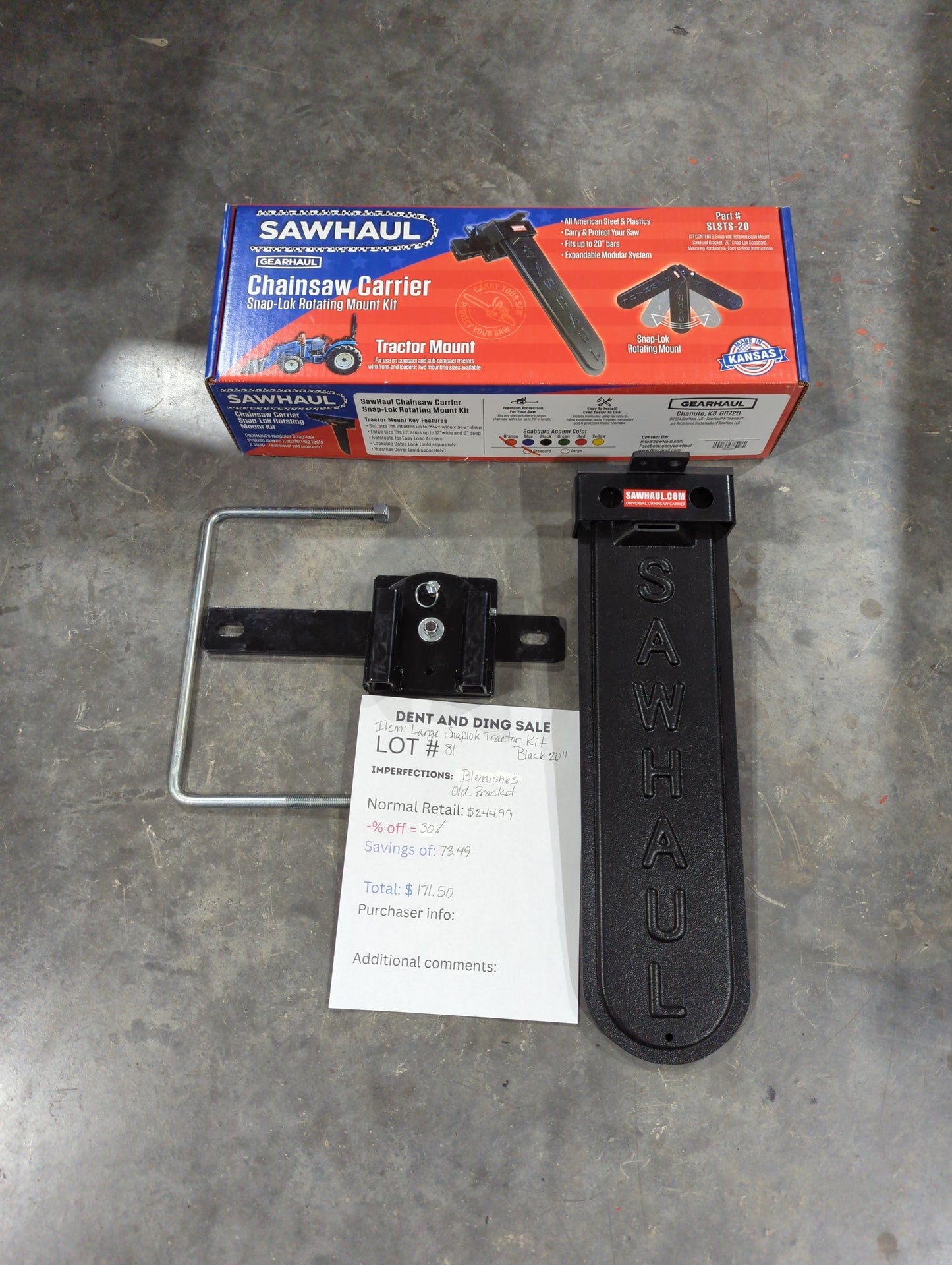 DEAL OF THE DAY!! LOT# 80-82 20" BLACK SAWHAUL- LARGE KIT SNAP-LOK ROTATING MOUNT