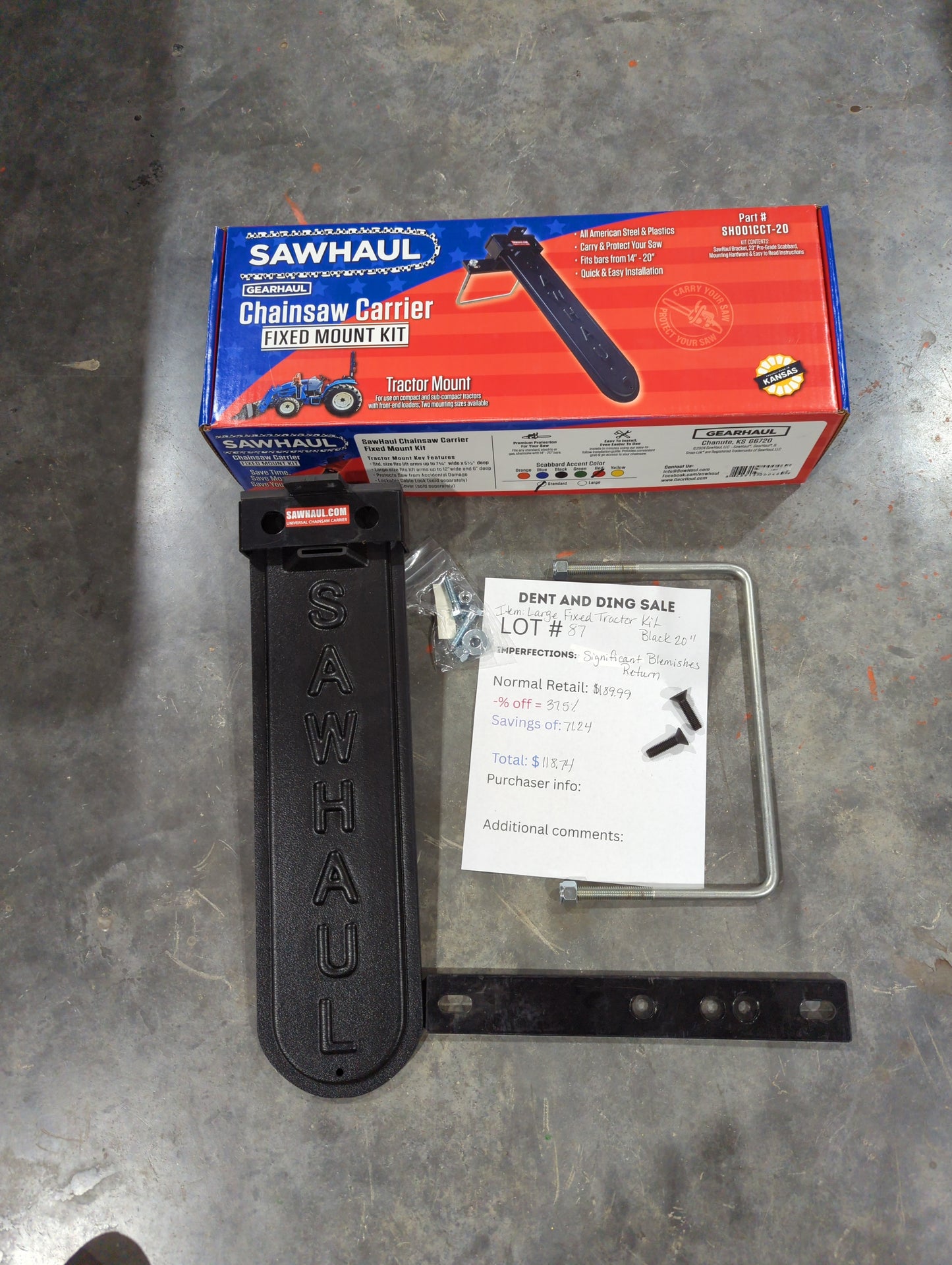 DEAL OF THE DAY!! Lot# 83-87 20" Black Large Fixed Tractor Kit