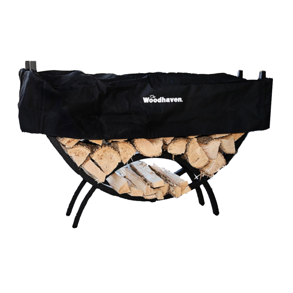 5 ft Crescent Steel Firewood Rack with Seasoning Cover Woodhaven