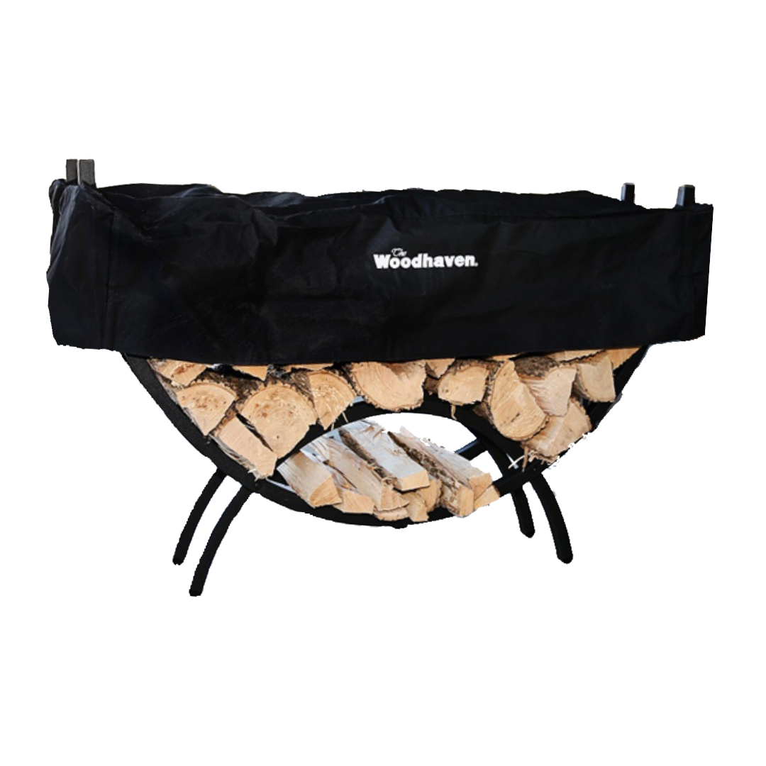 5 ft Crescent Steel Firewood Rack with Seasoning Cover Woodhaven