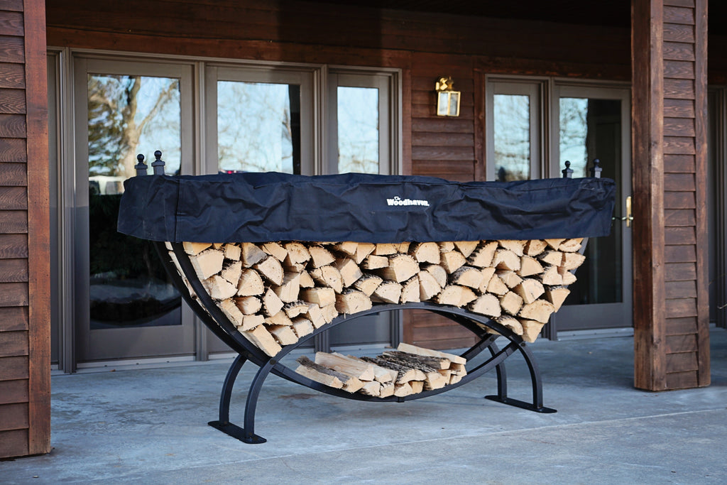 8 ft Large Crescent Steel Firewood Rack with Seasoning Cover Woodhaven