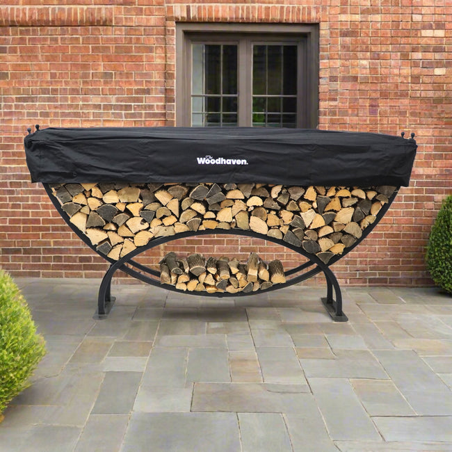 8 ft Large Crescent Steel Firewood Rack with Seasoning Cover Woodhaven Main Image