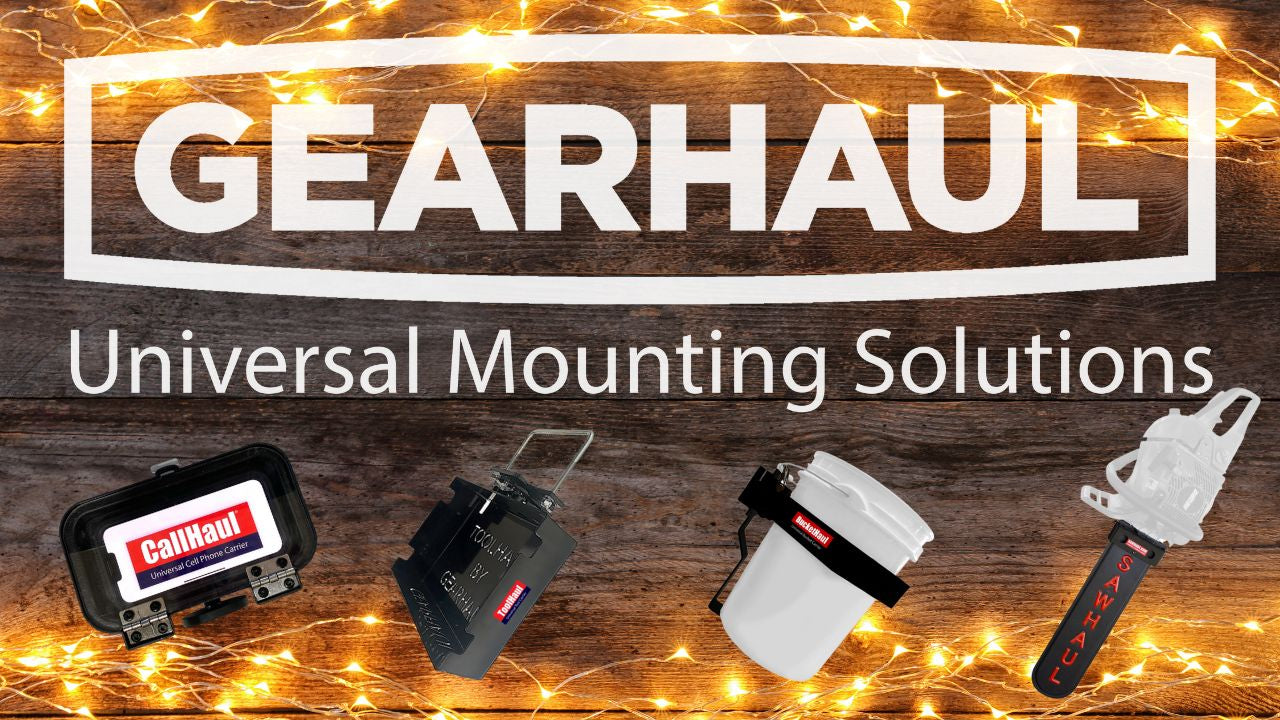 Gearhaul universal mounting solutions with products on a wooden background