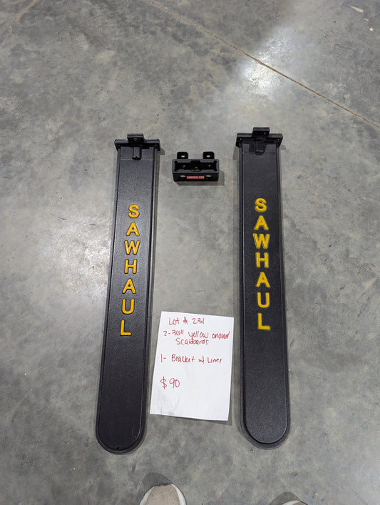 2 YELLOW 36" SCABBARDS 1 AND ONE BRACKET WITH LINER LOT