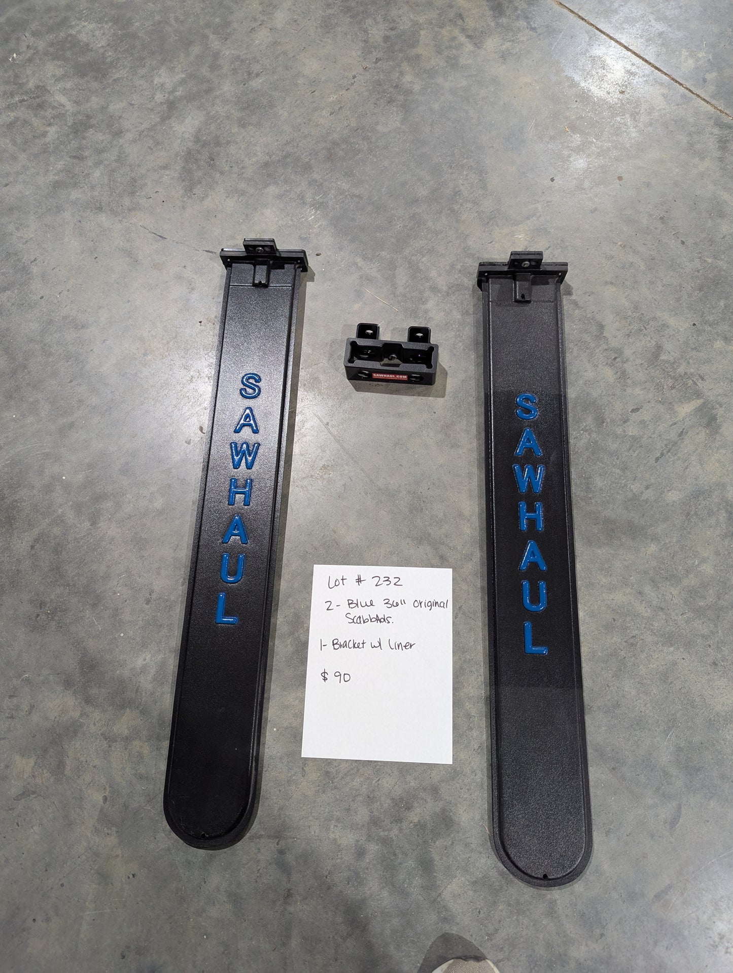 2 BLUE 36" SCABBARDS AND BASE BRACKET WITH LINER LOT