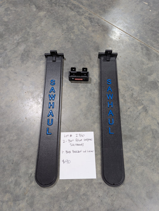 2 36" BLUE SCABBARDS AND BASE BRACKET WITH LINER LOT