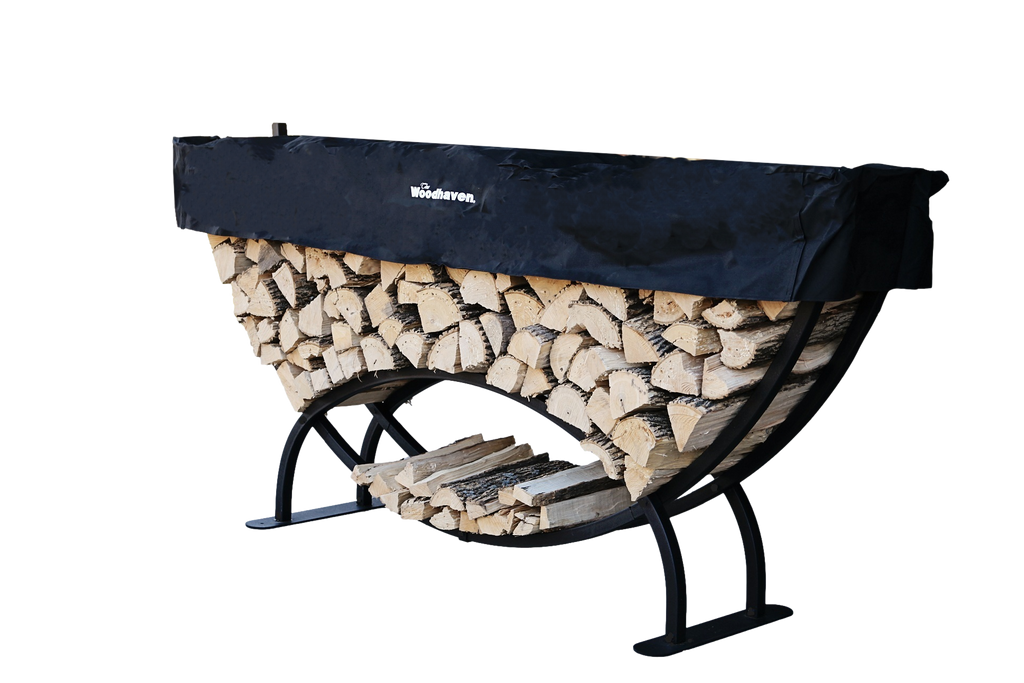 8 ft Large Crescent Steel Firewood Rack with Seasoning Cover Woodhaven