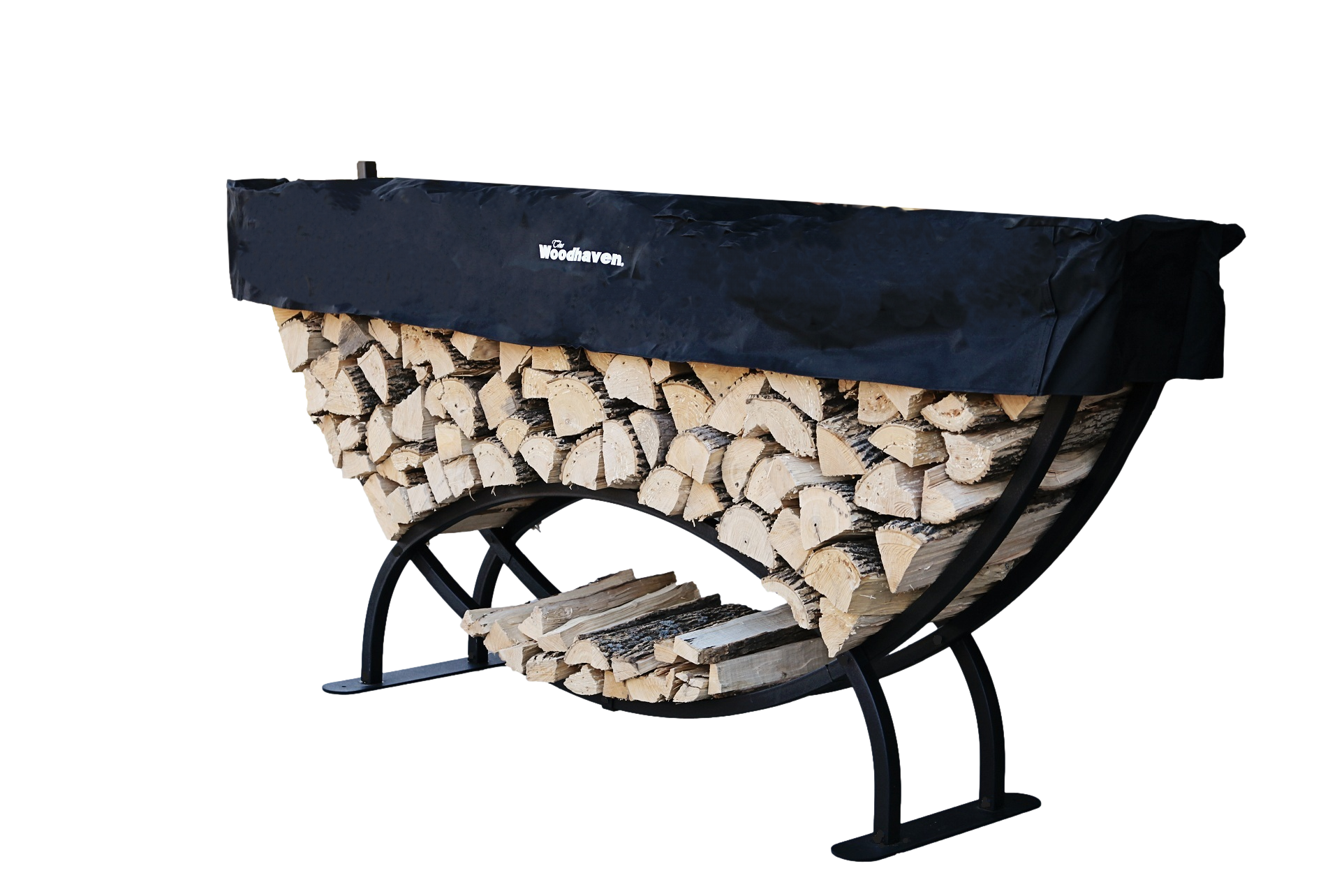 8 ft Large Crescent Steel Firewood Rack with Seasoning Cover Woodhaven