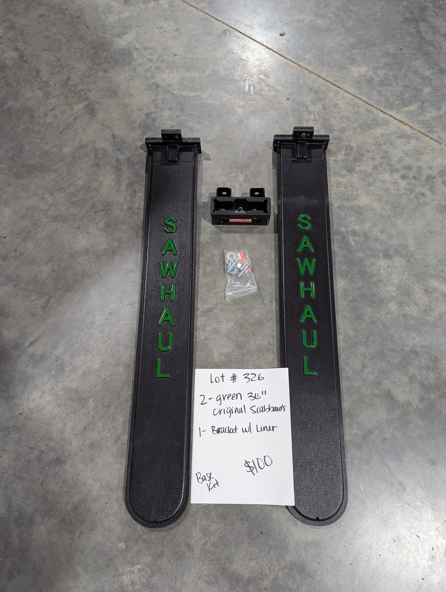 2 original 36" green scabbards and bracket with liner closeout base kit lot