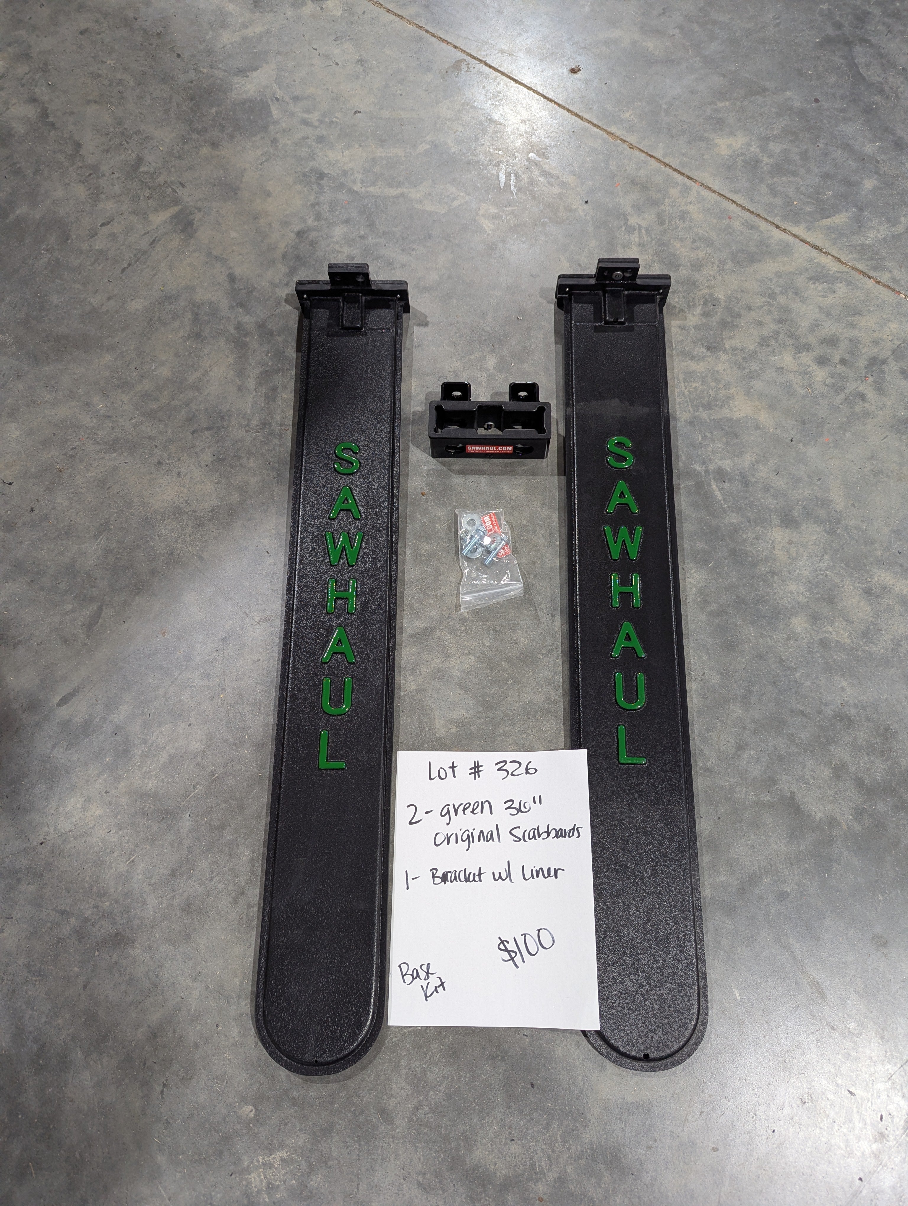 2 original 36" green scabbards and bracket with liner closeout base kit lot