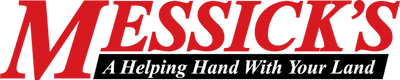 Logo of Messick's logo with red text on a black background and A Helping Hand with your land as sub-text