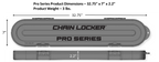 Chain Locker Pro Series product dimensions and weight displayed on a gray background