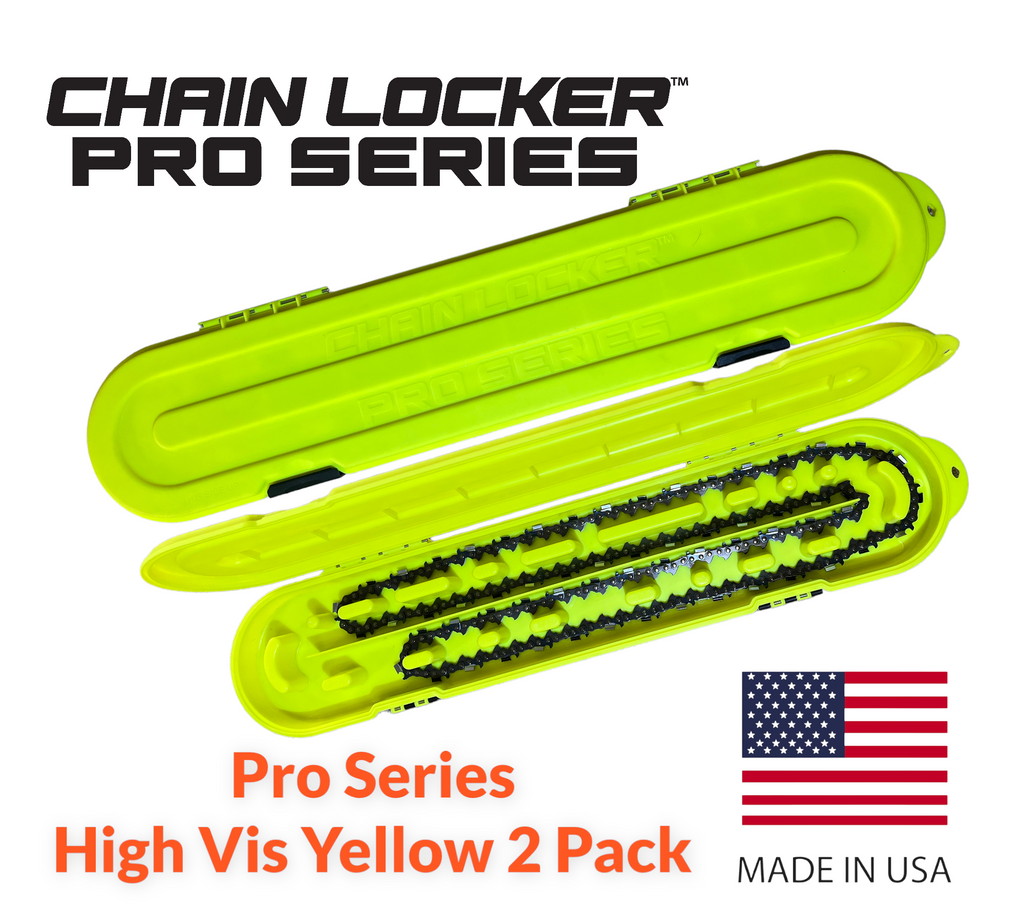 Chain Locker Pro Series high visibility yellow storage case with chains, made in USA.