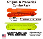Two chain lockers, one orange and one green, with 'Chain Locker' branding on a white background.