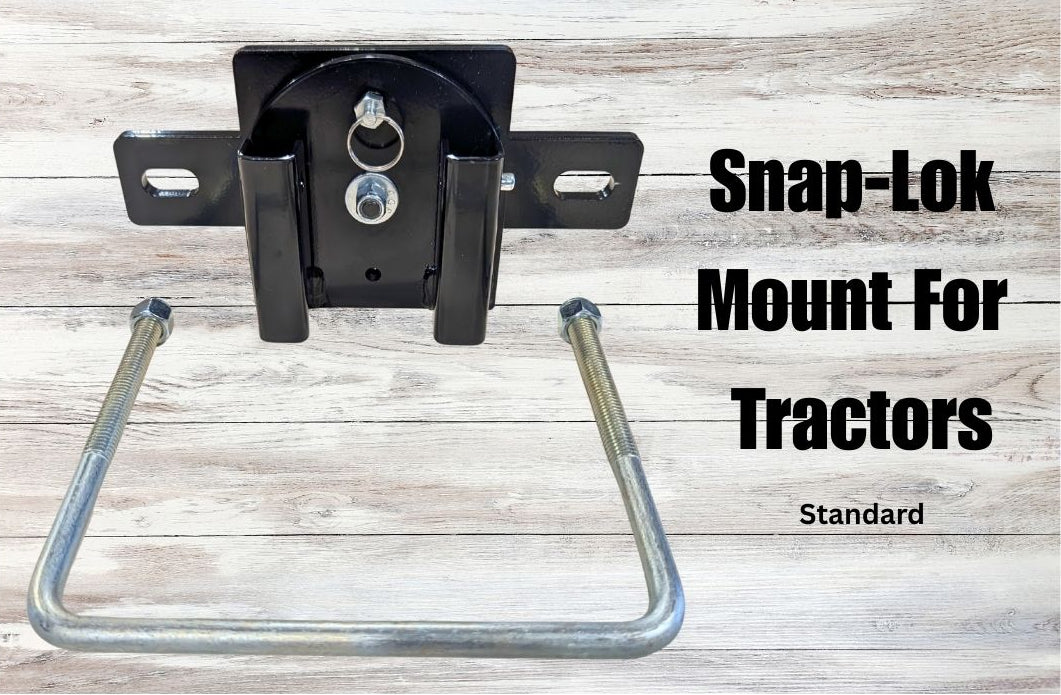 Snap-Lok mount for tractors on a wooden background with text.
