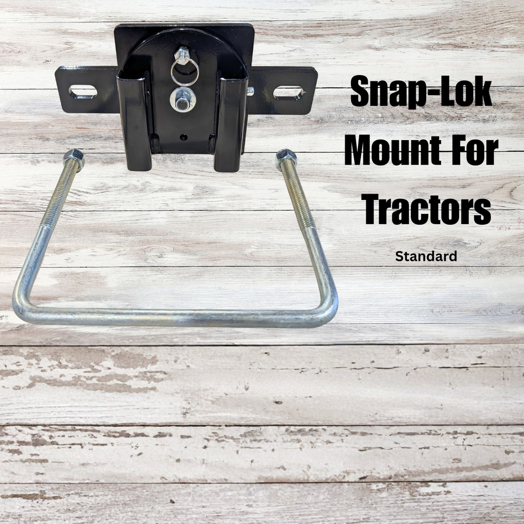 Snap-Lok mount for tractors on a wooden surface with text overlay.