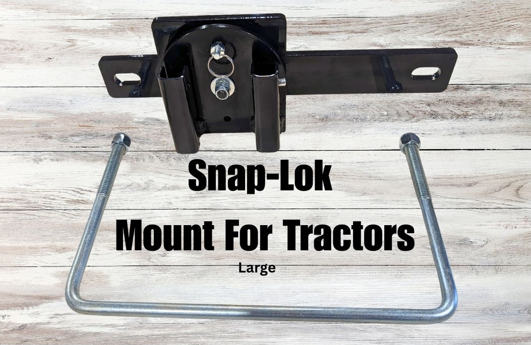 Snap-Lok mount for tractors on a wooden surface with text overlay.