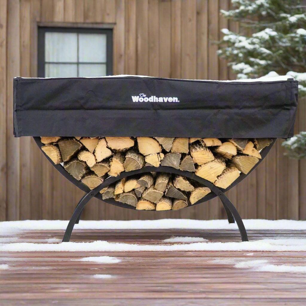 5 ft Crescent Steel Firewood Rack with Seasoning Cover Woodhaven