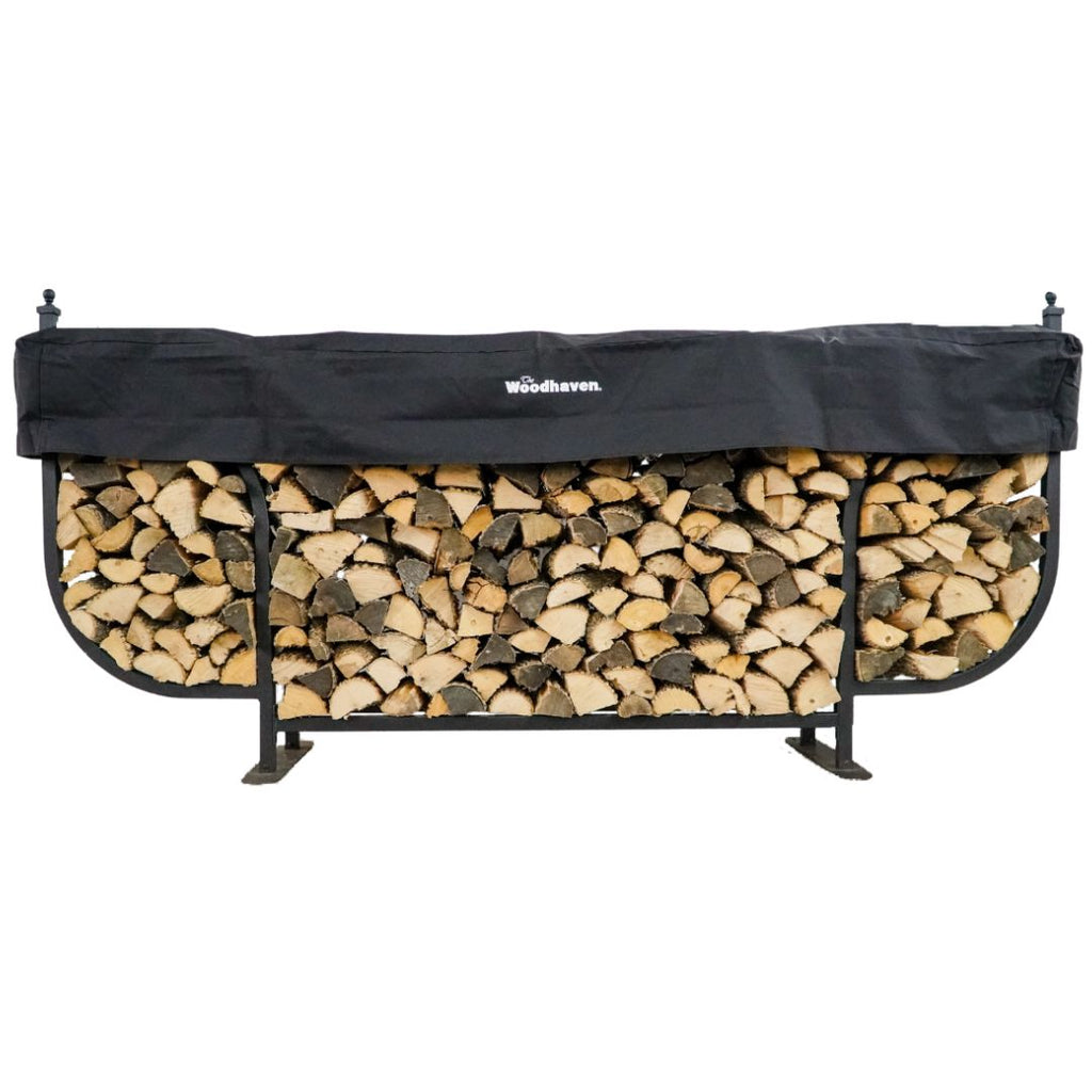 9 ft Courtyard Steel Firewood Rack with Seasoning Cover Woodhaven