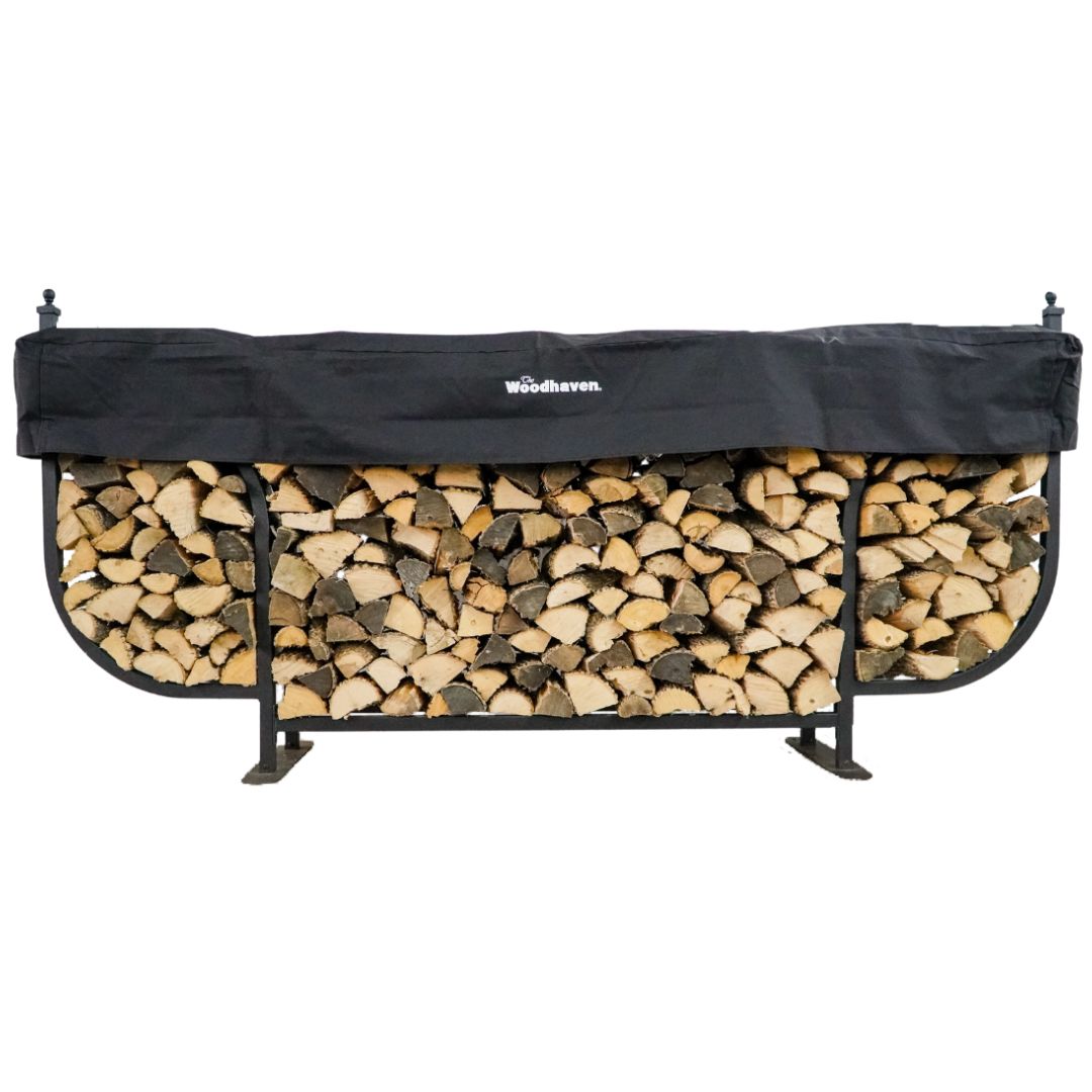 9 ft Courtyard Steel Firewood Rack with Seasoning Cover Woodhaven
