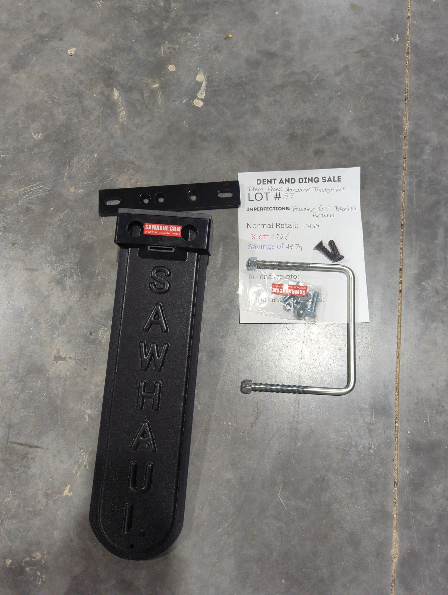 Deal Of the day!! Lot # 51 to 60B 20" Black Fixed Tractor Kit