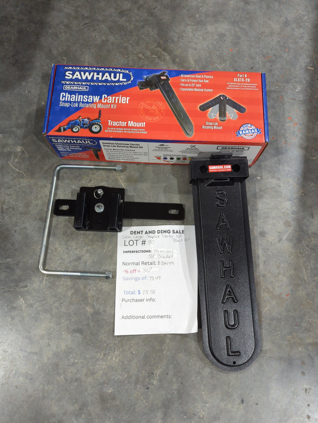 Closeout LOT# 80-82 20" BLACK SAWHAUL- LARGE KIT SNAP-LOK ROTATING MOUNT
