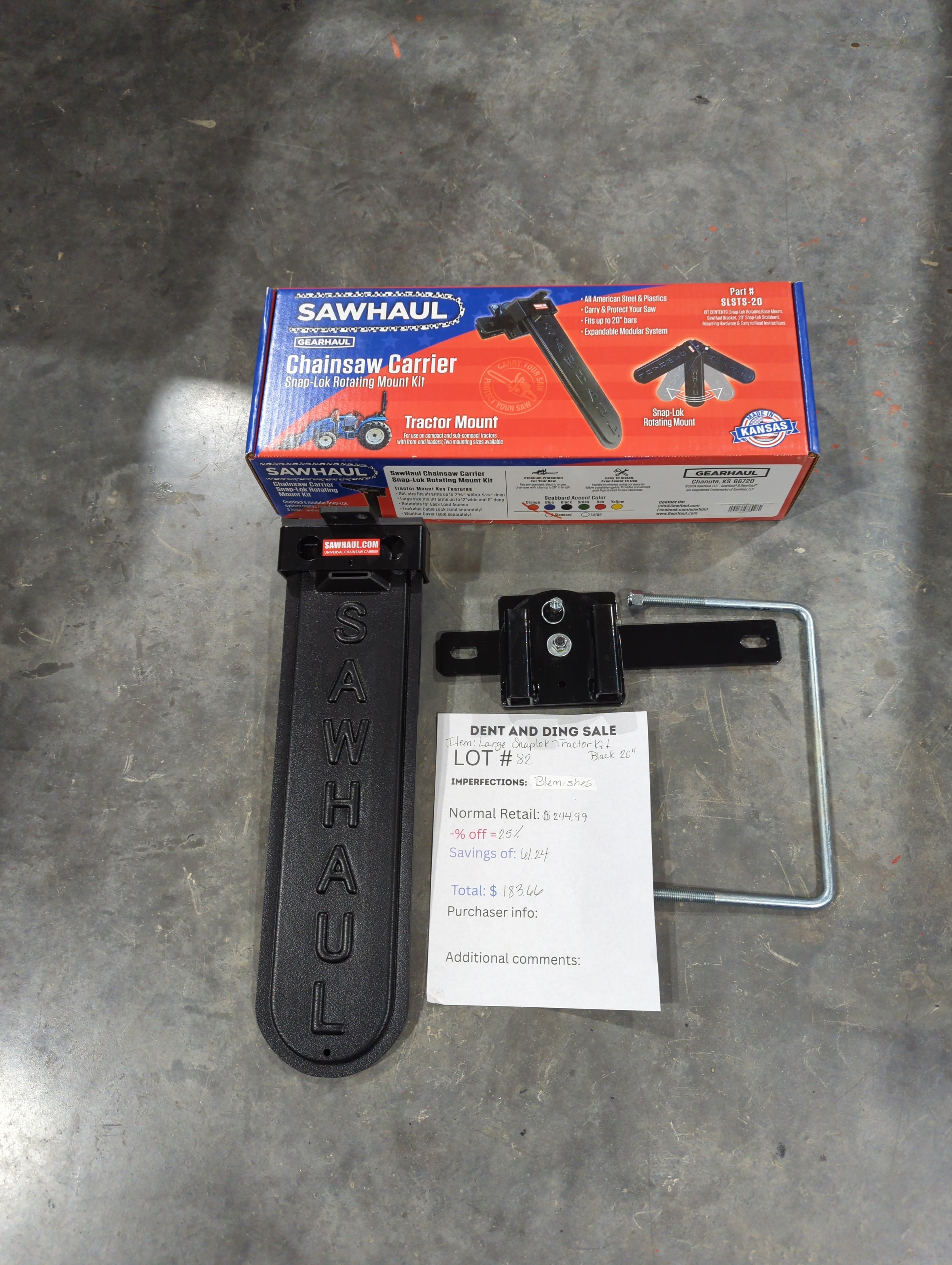 Closeout LOT# 80-82 20" BLACK SAWHAUL- LARGE KIT SNAP-LOK ROTATING MOUNT