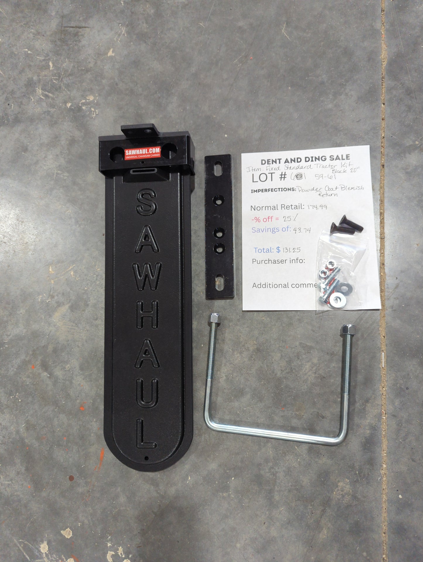 Deal Of the day!! Lot # 51 to 60B 20" Black Fixed Tractor Kit