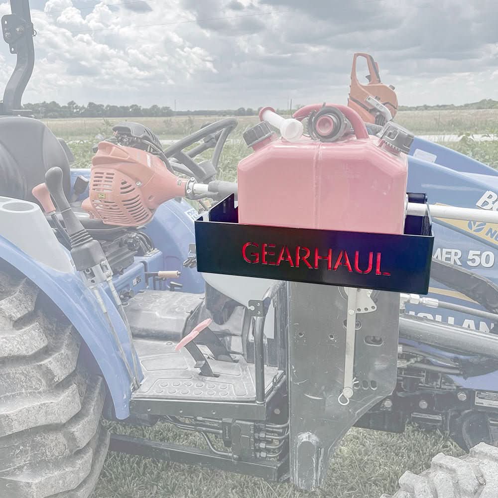 ToolHaul Fixed Mount for Tractors on a blue New Holland tractor with faded background